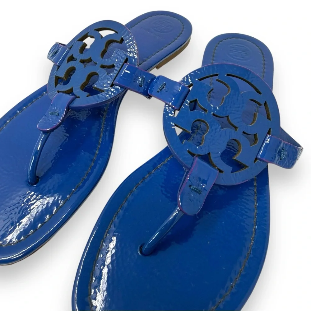 Tory Burch Nautical Blue Patent Leather Miller Thong Sandals 9 Women’s - Picture 3 of 11